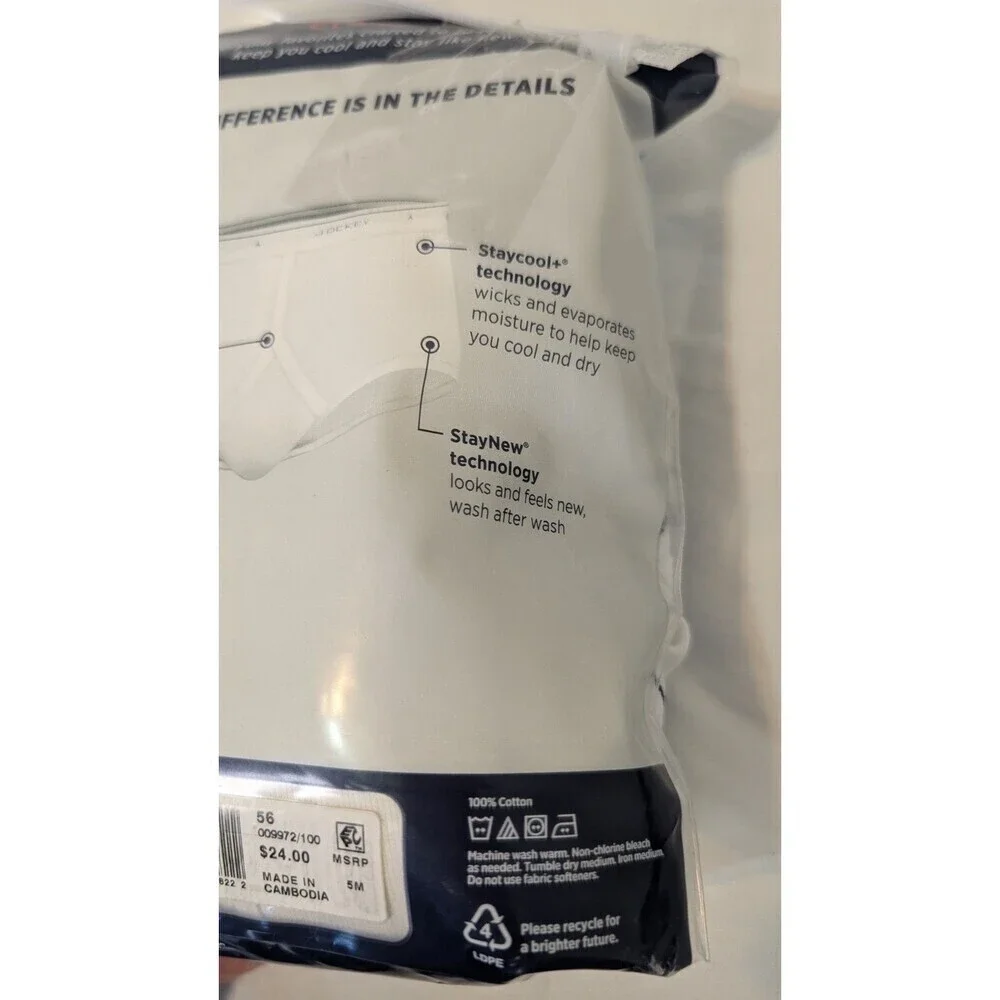 Jockey Classics Big Man 2-Pack Briefs - Size 56 White Full Rise 100% Cotton NEW